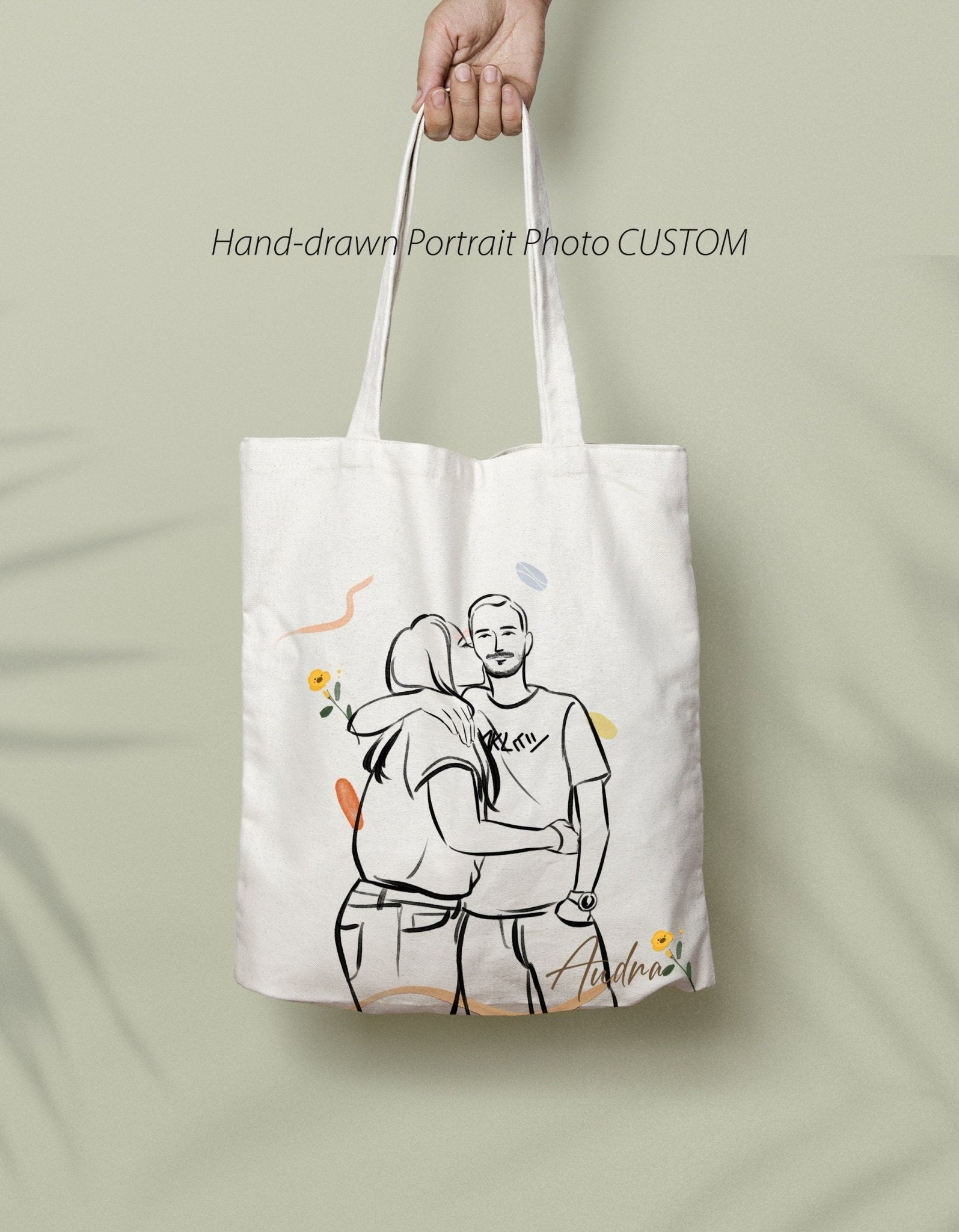 Custom Line Art Photo Canvas Tote Bag for Family, Couple, boyfriend gift