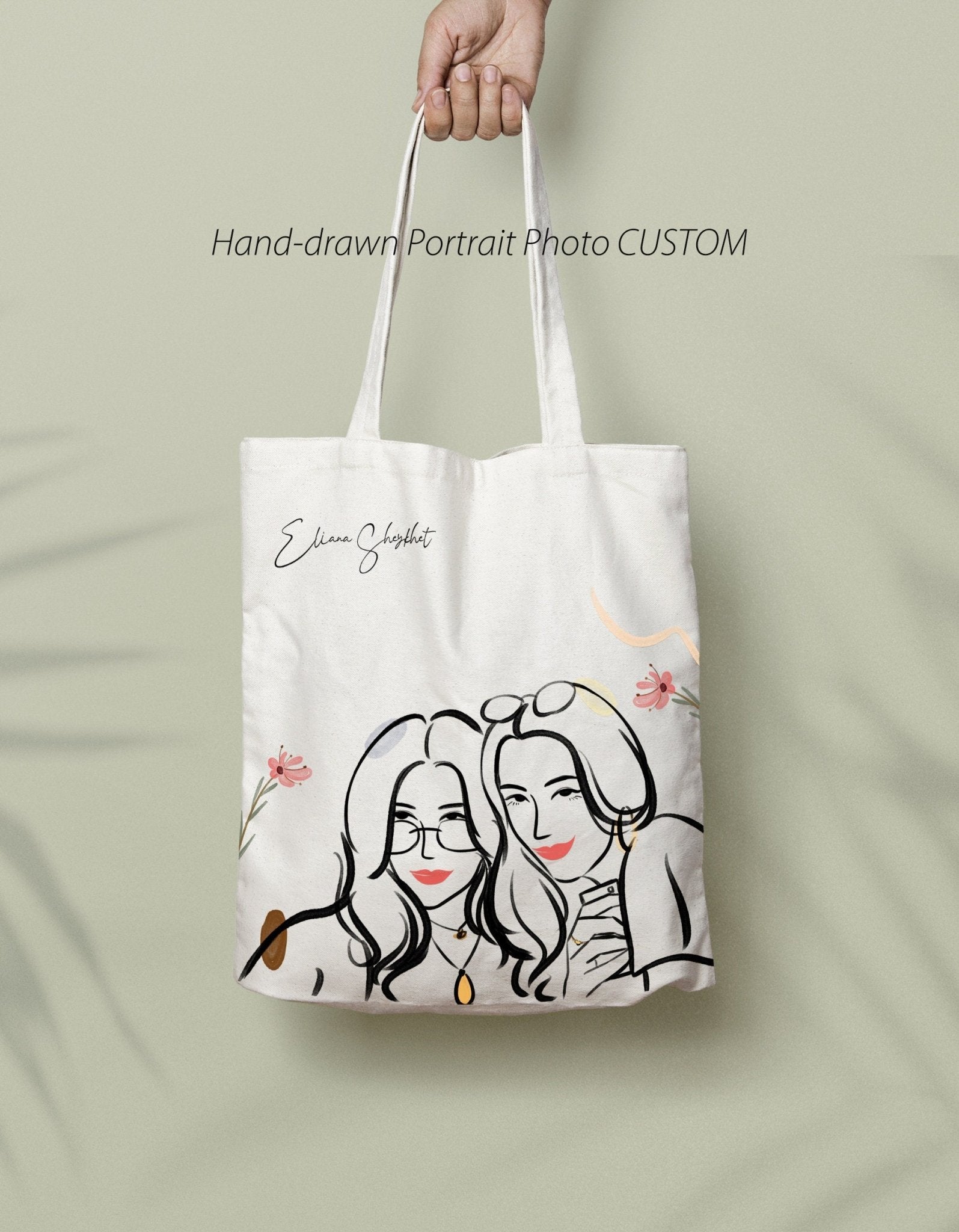 Custom Line Art Photo Canvas Tote Bag for Family, Couple, boyfriend gift