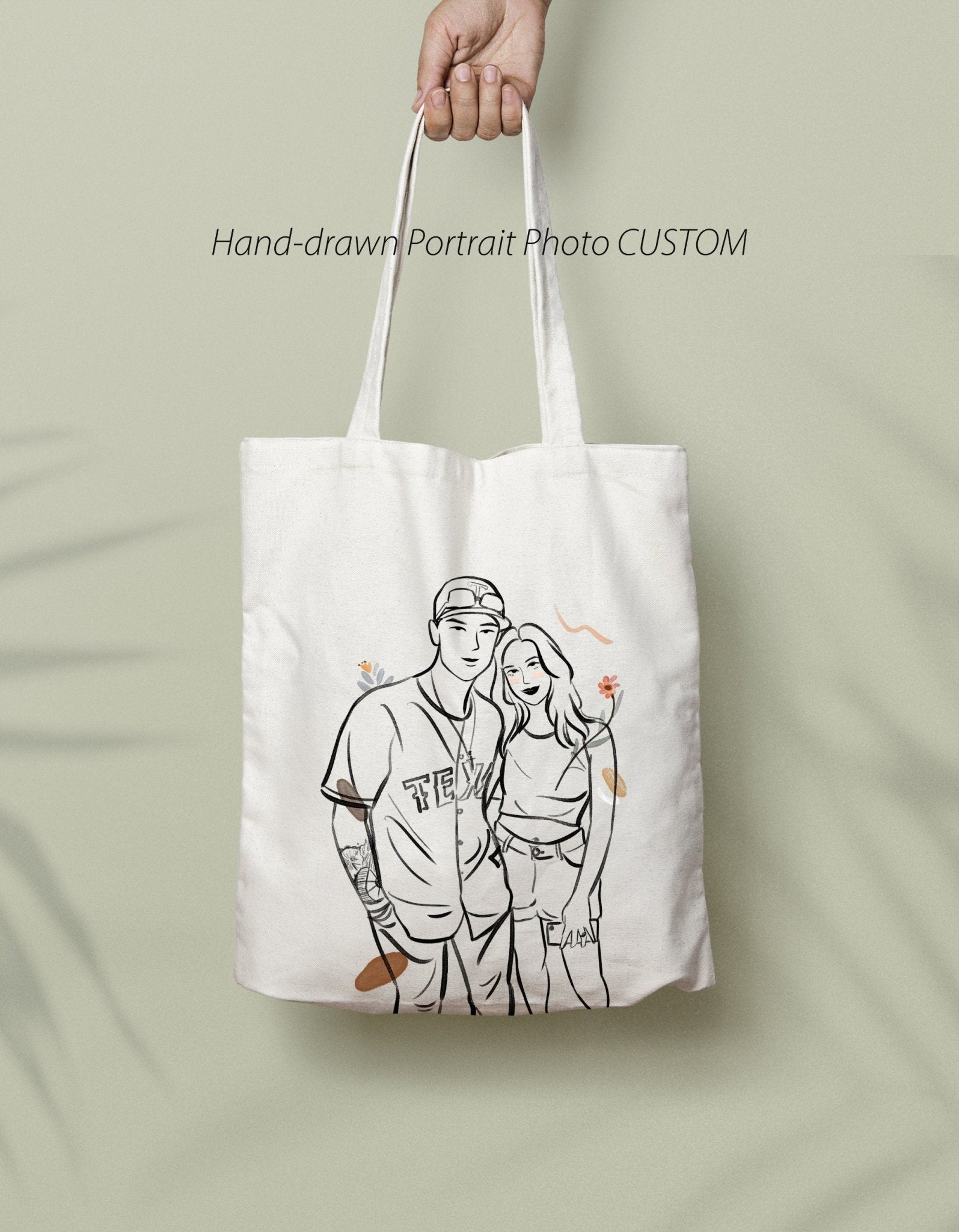 Custom Line Art Photo Canvas Tote Bag for Family, Couple, boyfriend gift