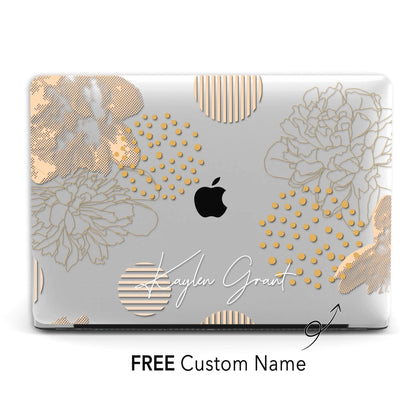 Geometric Beige Flower, Personalized Name Macbook Clear Case - MinimalGadget