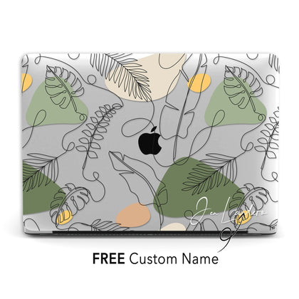 Personalized Abstract Tropical Plants, Macbook Clear Case, Custom Name Aesthetic Case - MinimalGadget