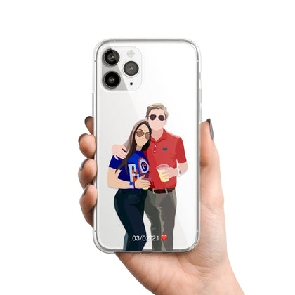 Personalized Hand illustrated Portrait iPhone Clear Case for Family, Couple - MinimalGadget