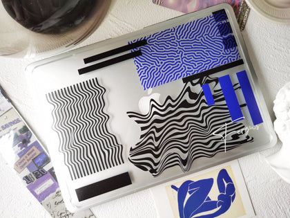 Personalized Klein Blue Geometric Macbook Clear Case, Modern Glitch Art style - MinimalGadget