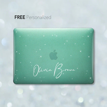 Twinkle Jade Clear Macbook Hard Case, Personalized NAME Glitter Case, Clear Stained - MinimalGadget