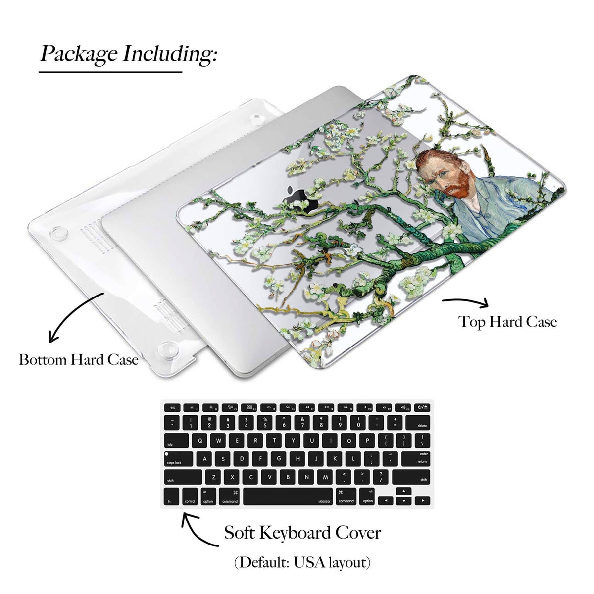 Van Gogh inspired Almond Blossom, Personalized Name Macbook CLEAR
