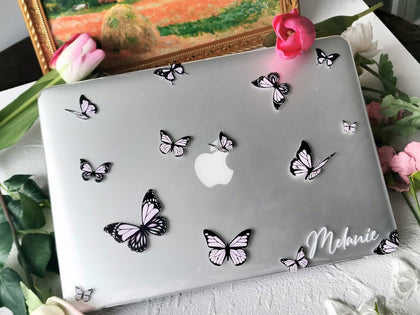 Abstract Pink Butterfly, Macbook Clear Case, Personalized Name Aesthetic Case - MinimalGadget