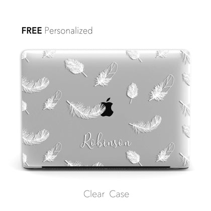 Abstract White Feathers, Clear Macbook Hard Case, Custom name - MinimalGadget