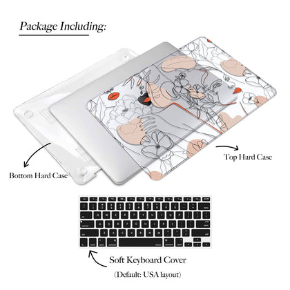 Abstract Woman Face, Macbook Clear Case , Line Art flowers leaves - MinimalGadget
