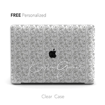 Abstract Women Face Line, Clear Macbook Hard Case,Personalized Name - MinimalGadget
