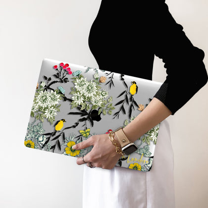 Aesthetic Noble Flowers and Birds, Macbook Clear Hard Case, Personalized Name - MinimalGadget