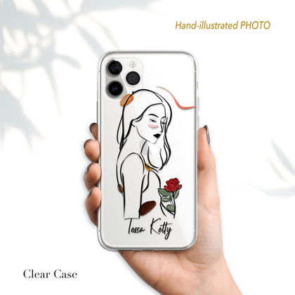 CUSTOM Abstract Portrait iPhone Case, Personalized Hand-illustrated Line Art - MinimalGadget