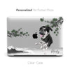 CUSTOM Ink Watercolor Dog Cat Pet Portrait, Macbook CLEAR CASE, Oriental Monochrome Landscape