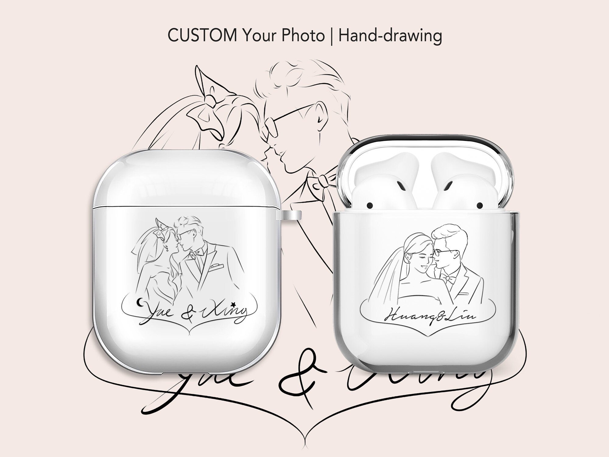 CUSTOM Line drawing Portrait AirPods Case, for Family, Couple Wedding,  Friend