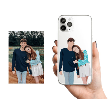 Custom Lover Portrait Photo iPhone Case, Hand illustrated Clear Cover - MinimalGadget