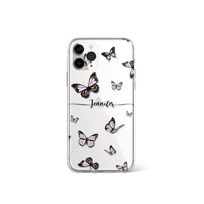 Custom Name Pink Butterfly Phone Clear Case - MinimalGadget
