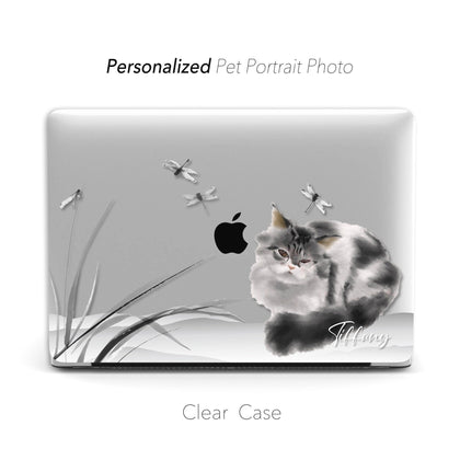 Custom Oriental Ink Watercolor Dog Cat Portrait, Macbook CLEAR CASE, Monochrome Landscape - MinimalGadget