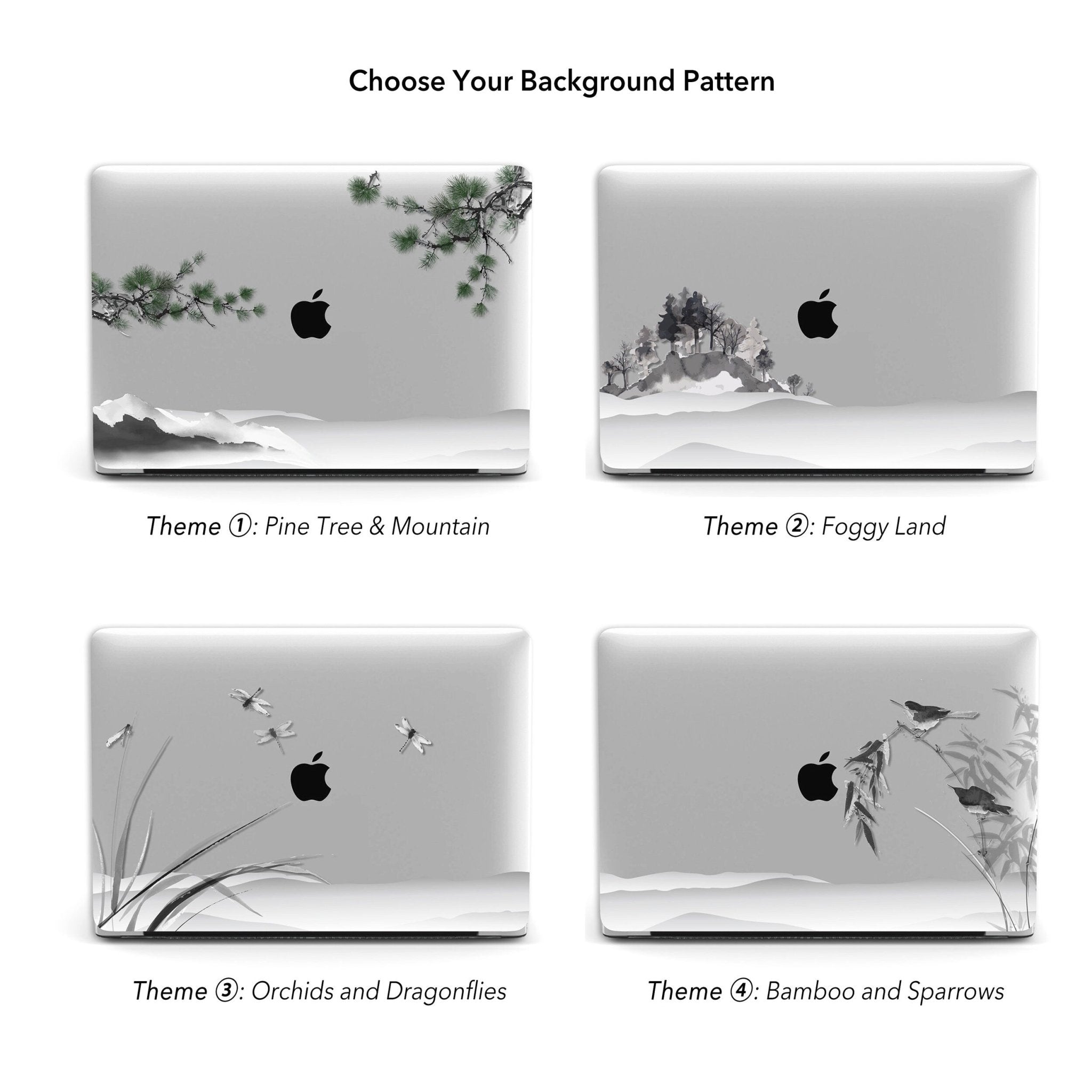 Custom Oriental Ink Watercolor Dog Cat Portrait, Macbook CLEAR CASE, Monochrome Landscape