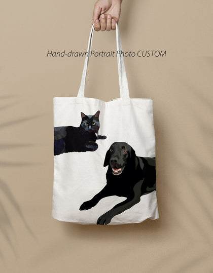 Custom Pet Portrait Canvas Tote Bag for your Dog Cat gift - MinimalGadget