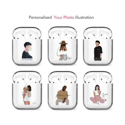 CUSTOM Portrait AirPods Case, Custom No-Facial Portrait Illustration - MinimalGadget