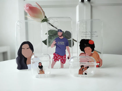 Custom Portrait iPhone Case for Family Couple, Hand illustrated Clear CASE - MinimalGadget