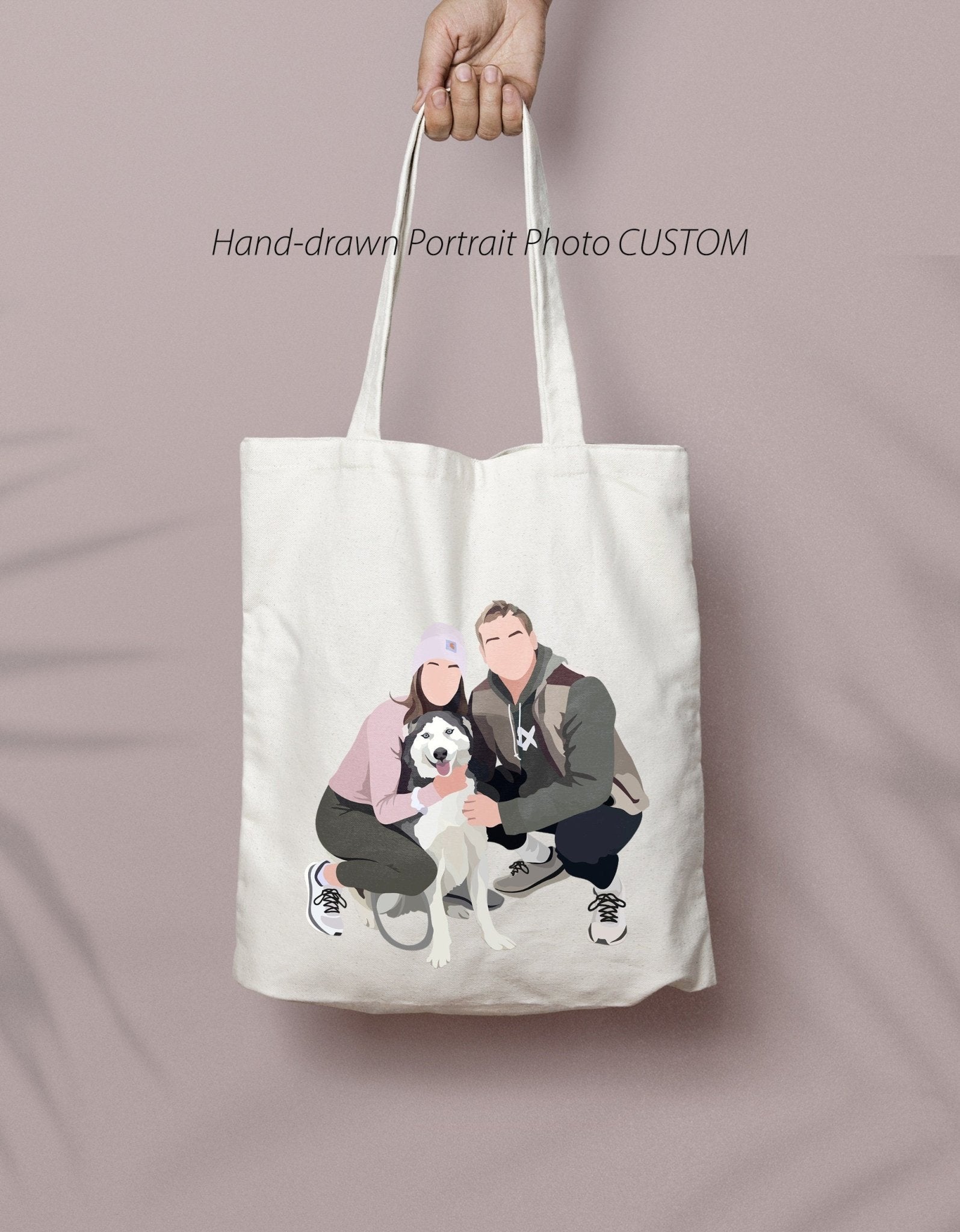 Personalized Canvas Zip Tote Bag with Pet Portrait