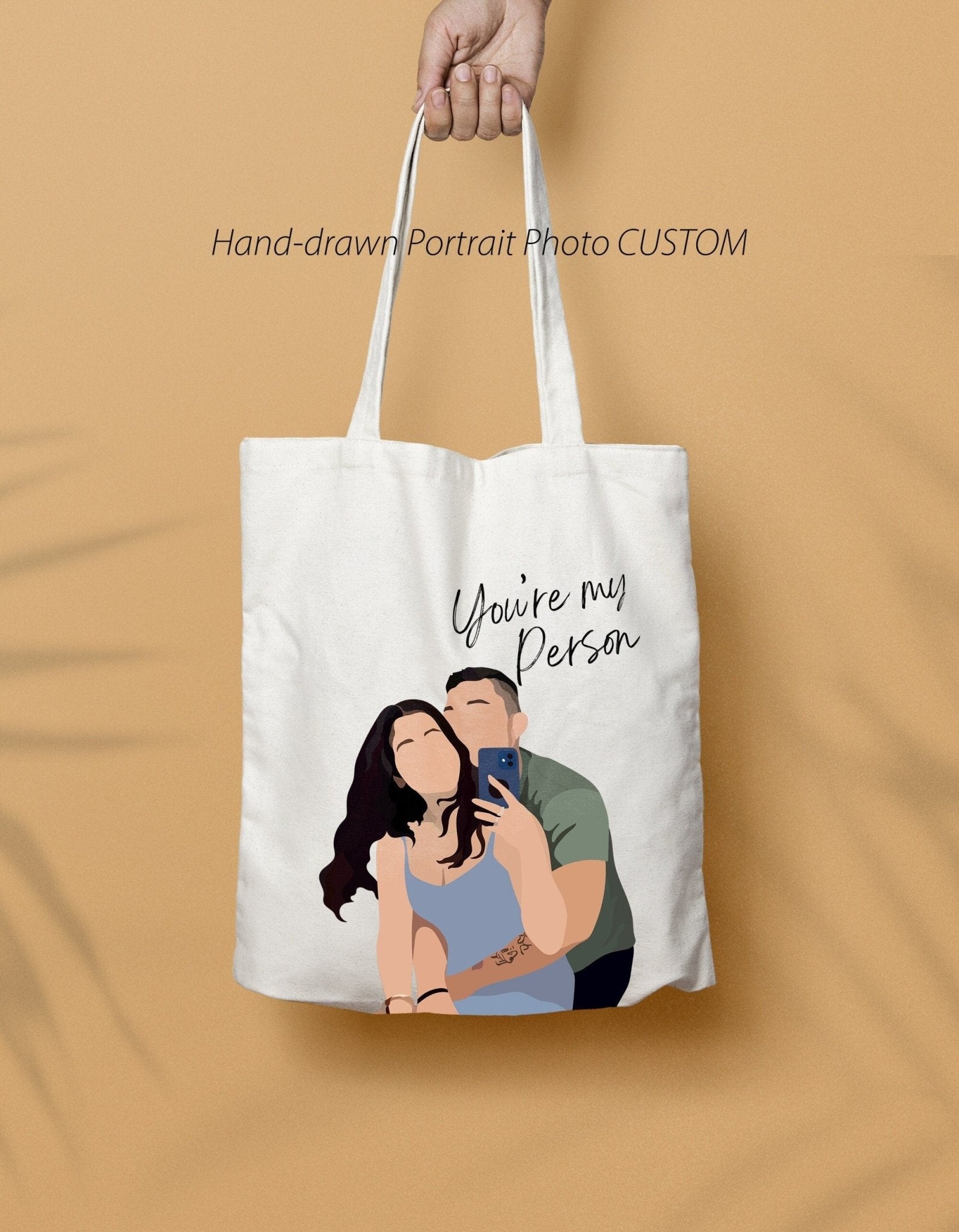 Custom Portrait Photo Canvas Tote Bag for Family, Couple, boyfriend gift