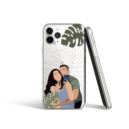 CUSTOM Portrait with Monstera Leaves for iPhone Clear CASE, hand drawn Photo - MinimalGadget