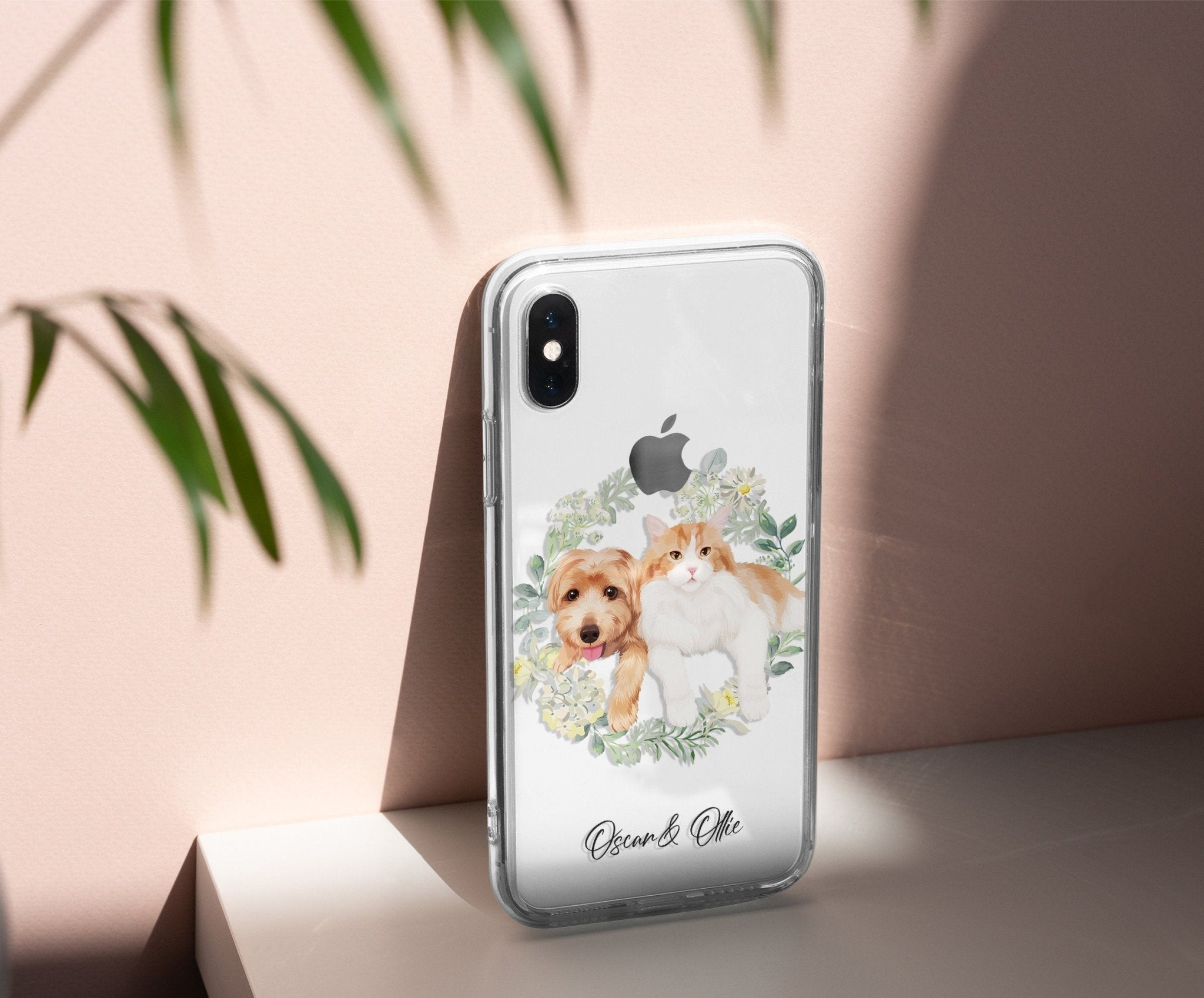 CUSTOM Watercolor Pet iPhone Clear Case, Hand drawn with Floral