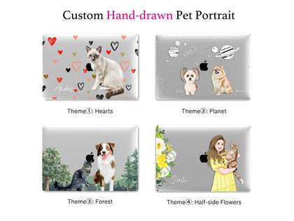 Custom Your Pet Portrait Macbook Case, Hand illustrated Dog Cat Photo CLEAR CASE - MinimalGadget