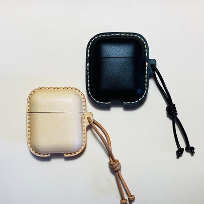 Genuine Leather Case, AirPods 1, 2, Pro, Tanned Leather Case with String - MinimalGadget