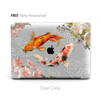 Japanese Style Koi Macbook Clear Case, Black Matte Case - MinimalGadget