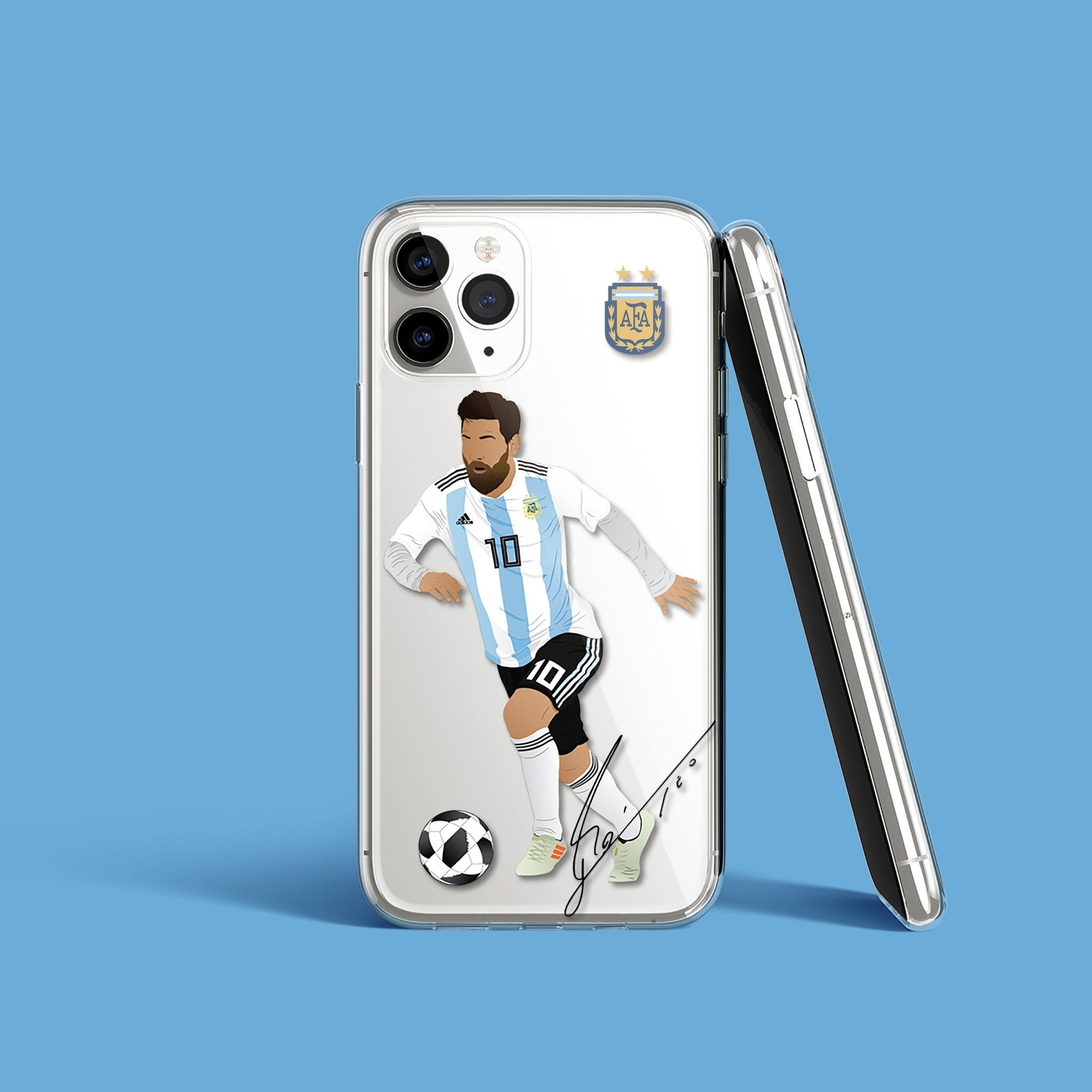 Leo Messi Clear Phone Case with Keychain, Argentina World Cup case
