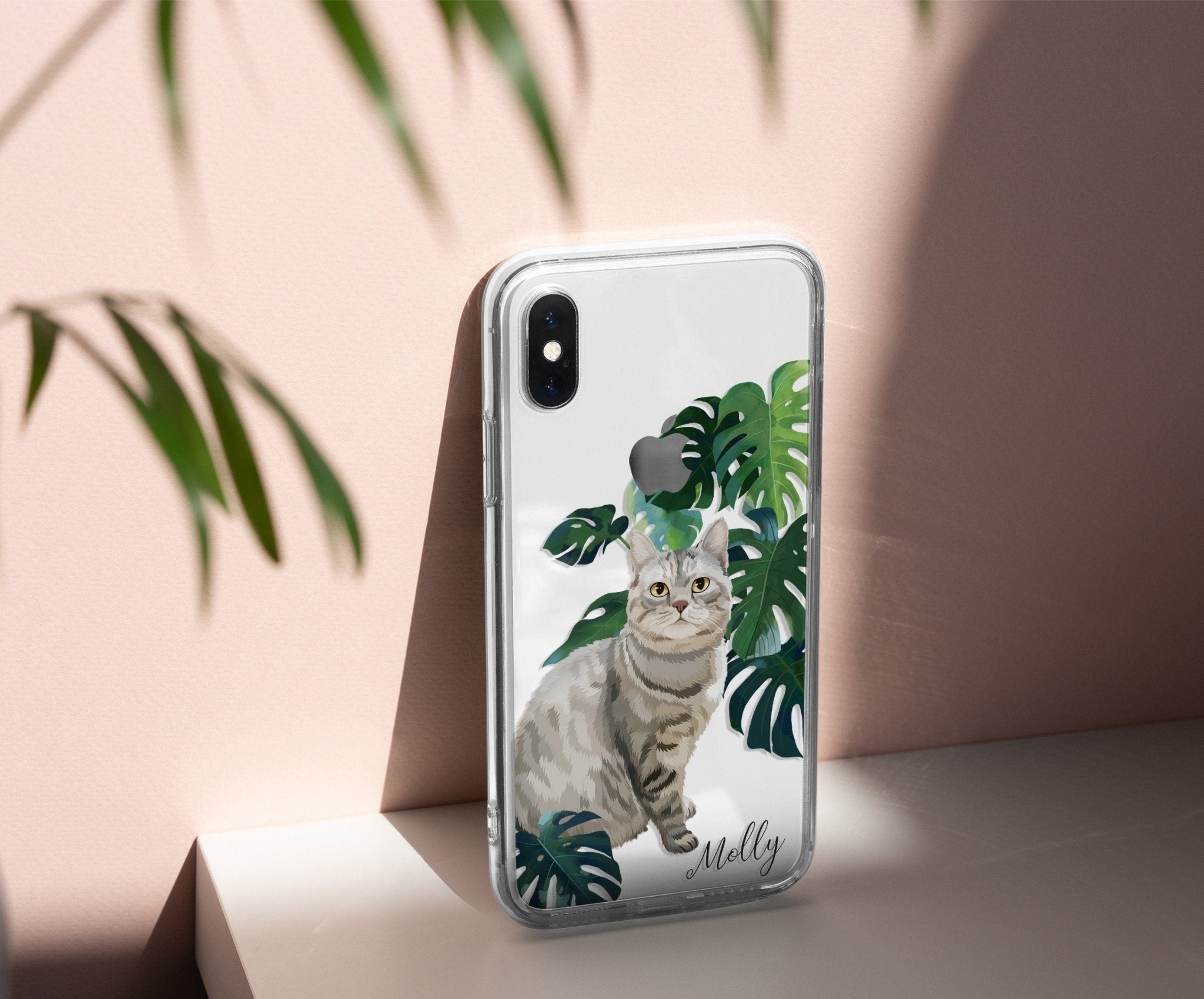 Meowstera! CUSTOM Your Cat with Watercolor Monstera, iPhone Clear Case