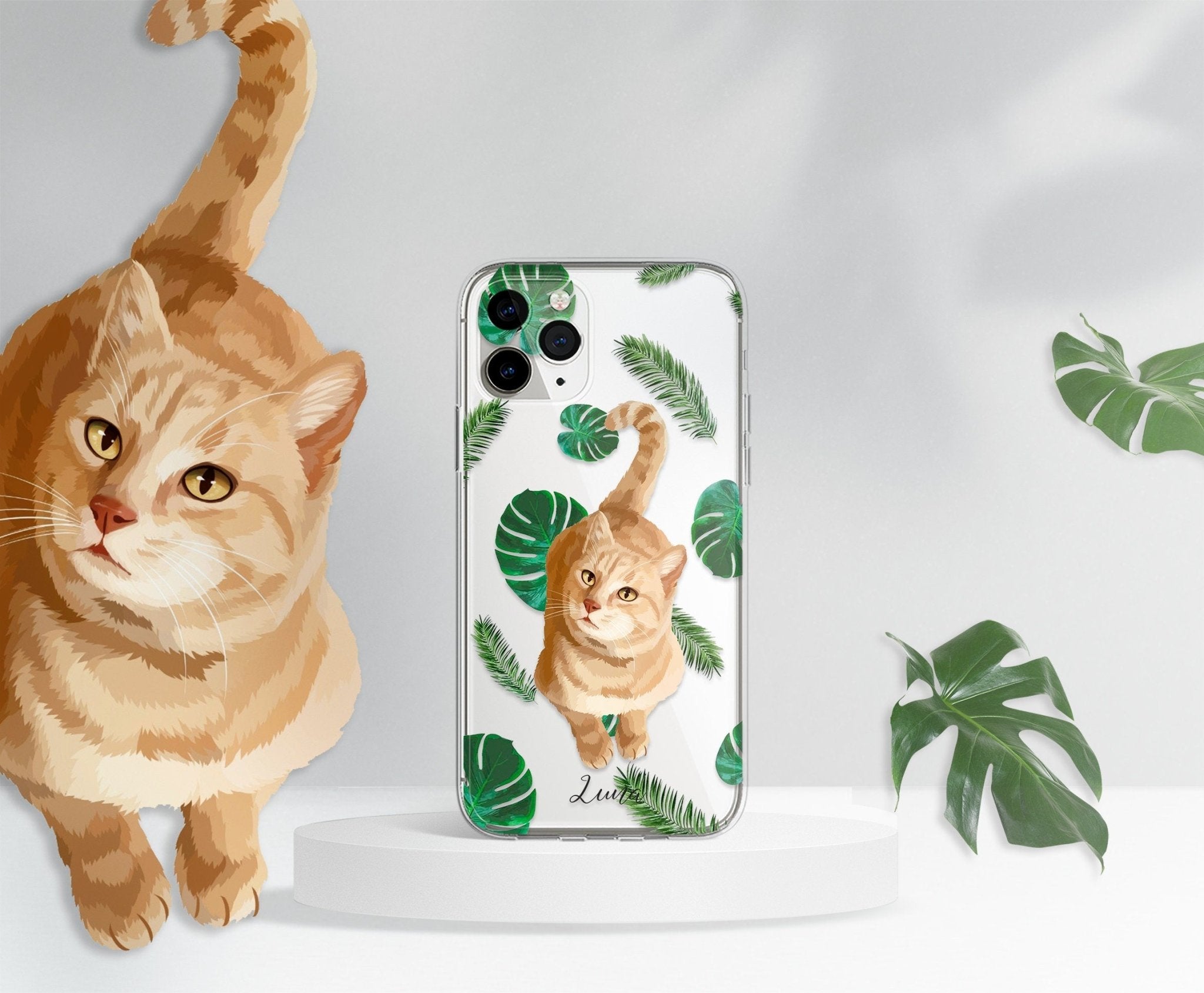 Meowstera! CUSTOM Your Cat with Watercolor Monstera, iPhone Clear Case
