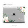 Personalized Floral Macbook Clear case, Watercolor Flowers roses leaves