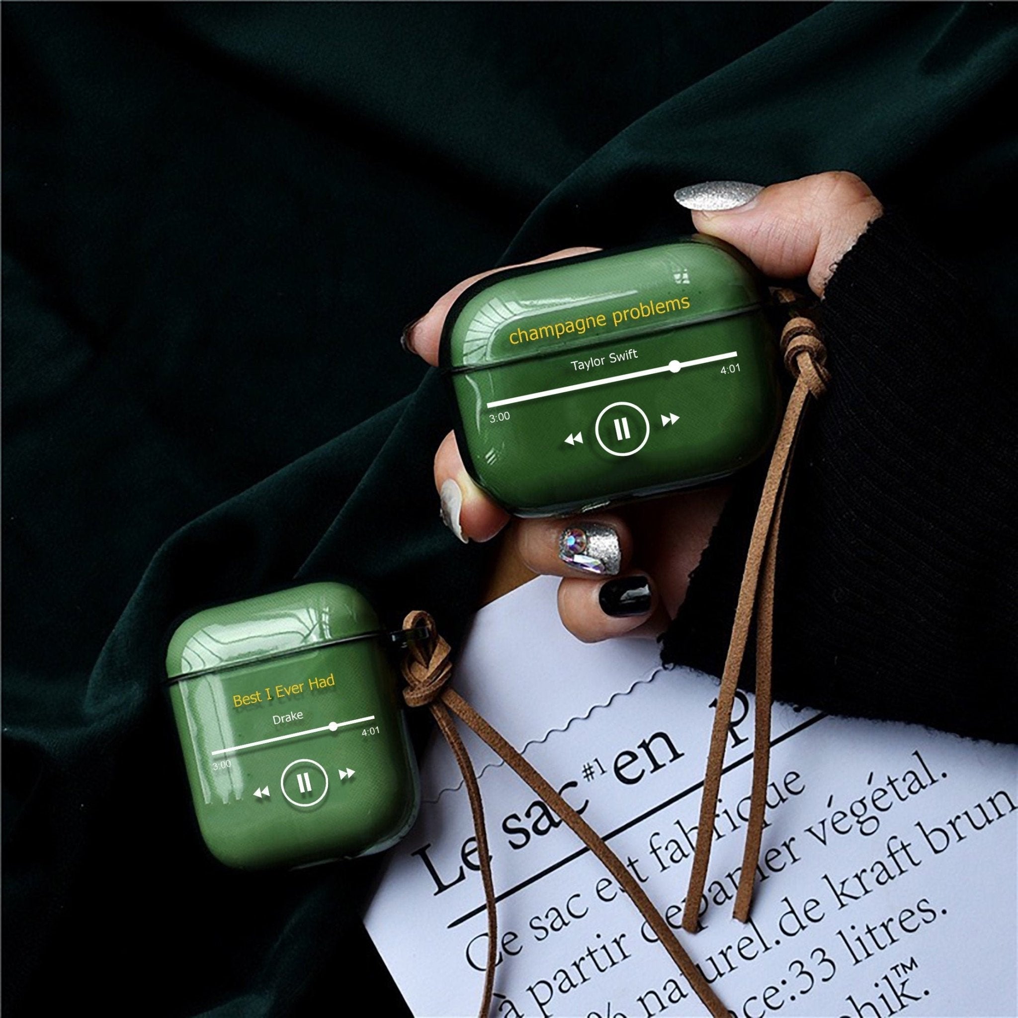 Personalized Green AirPods Case for Music lover, Soft Case with