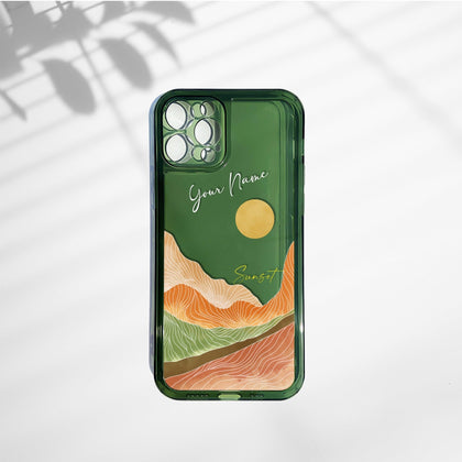Personalized NAME Abstract Sunset Green Clear Phone Case - MinimalGadget