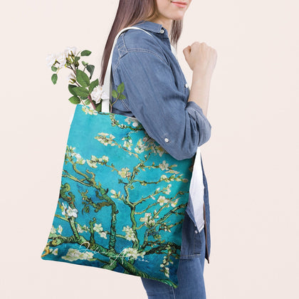 Personalized Name Van Gogh Canvas Tote Bag, Almond Blossom - MinimalGadget