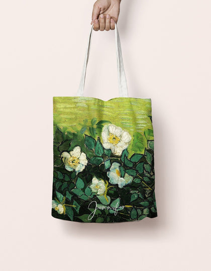 Personalized Name Van Gogh Canvas Tote Bag, Modern Shopping Bag - MinimalGadget