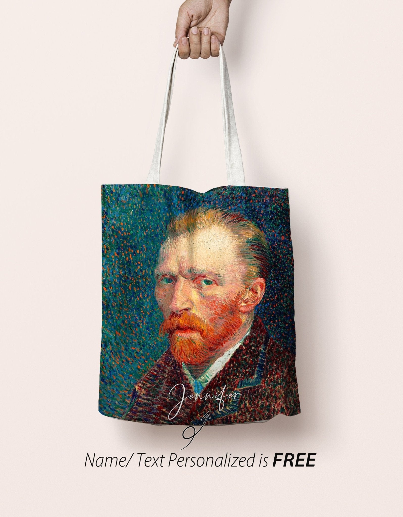 Personalized Name Van Gogh Canvas Tote Bag, self-portrait, Modern