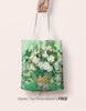 Personalized Name Van Gogh Canvas Tote Bag, Wild Roses, Modern Shopping Bag