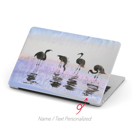 Personalized Oriental Ink Watercolor Landscape, Flamingos by the river Macbook Matte Case - MinimalGadget