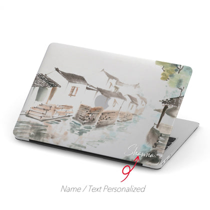 Personalized Oriental Ink Watercolor Landscape, Water Town Quiet Countryside, Macbook Matte CASE - MinimalGadget