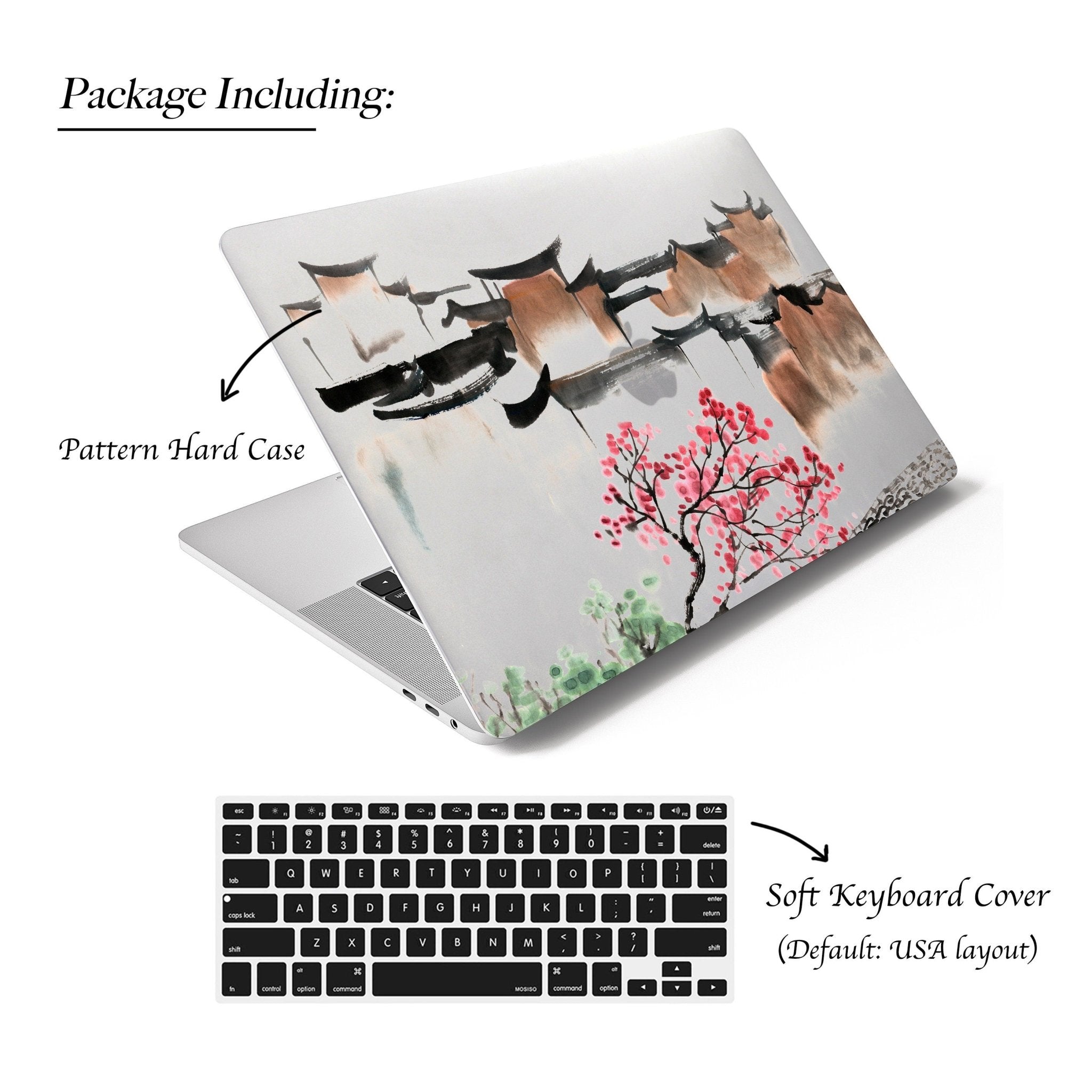 Personalized Oriental Ink Watercolor Landscape, Water Town Quiet Countryside, Macbook Matte CASE