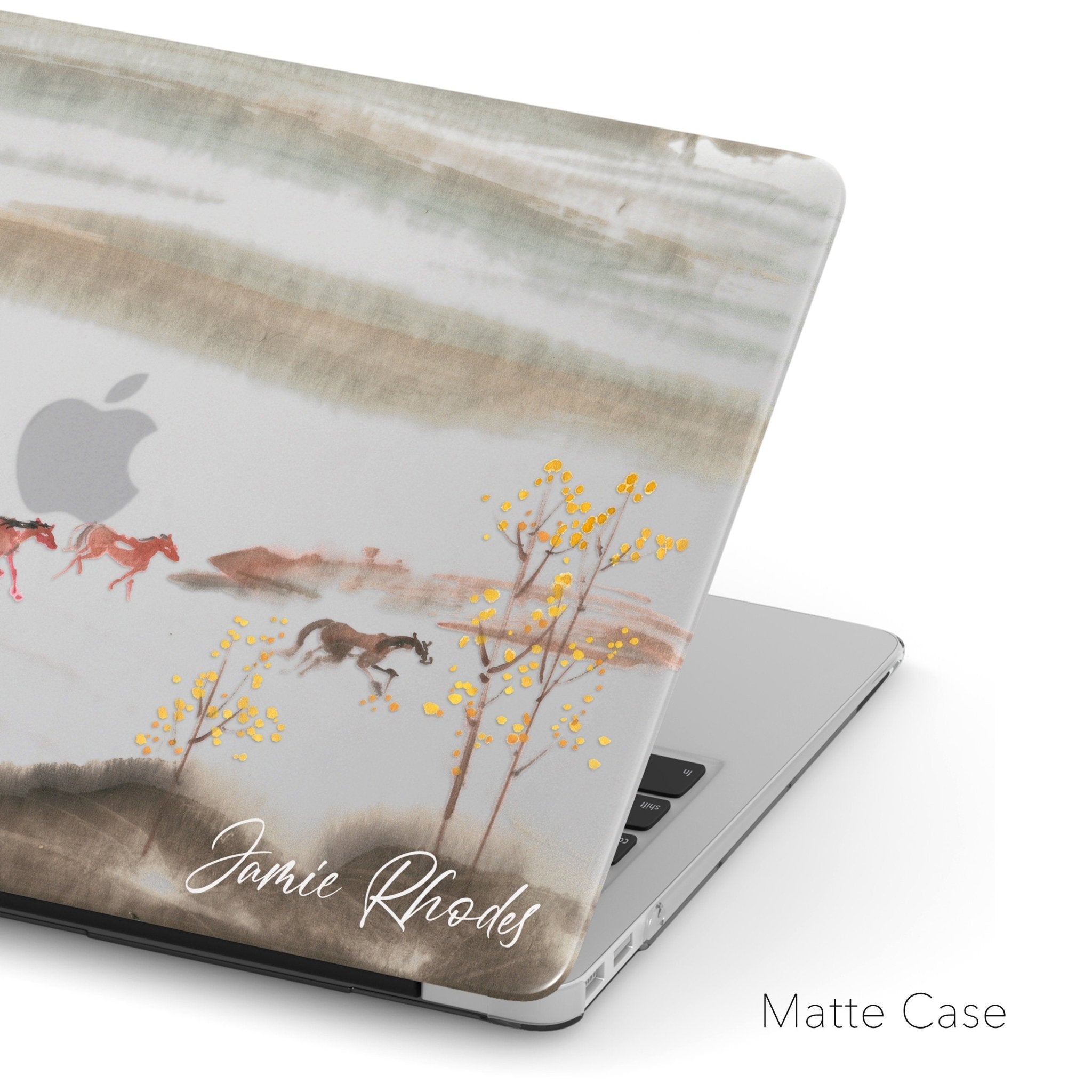 Personalized Oriental Ink Watercolor Painting, Horse Forest Landscape, Macbook Matte Case