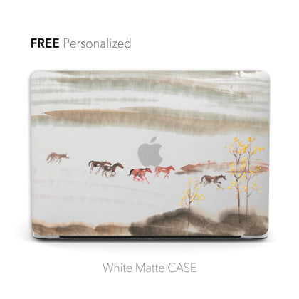 Personalized Oriental Ink Watercolor Painting, Horse Forest Landscape, Macbook Matte Case - MinimalGadget
