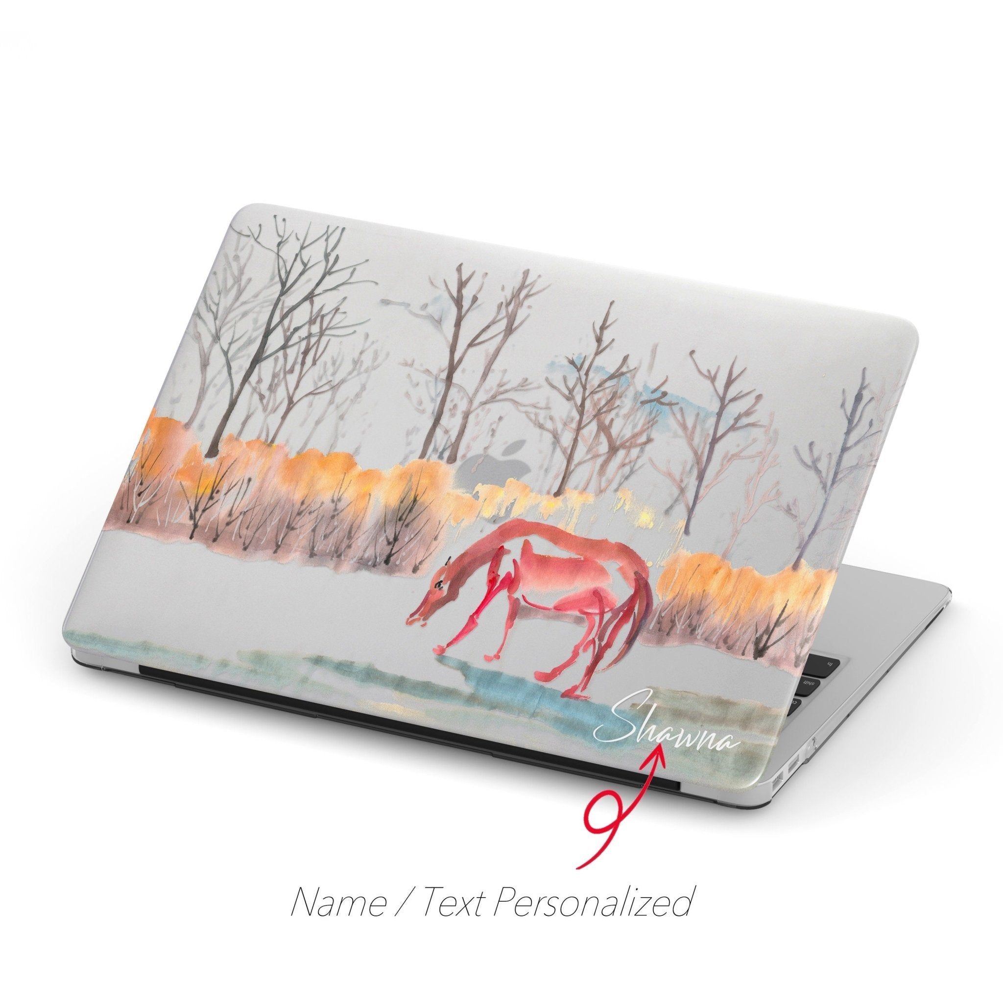 Personalized Oriental Ink Watercolor Painting, Horse Forest Landscape, Macbook Matte Case