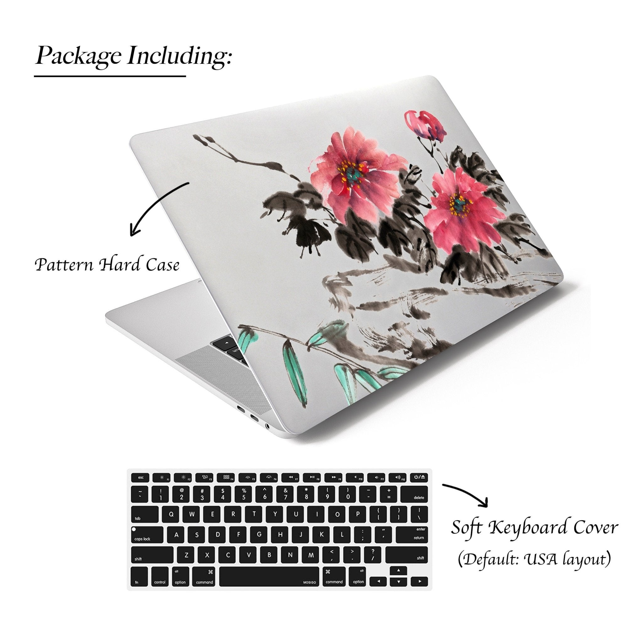 Personalized Oriental Painting, Ink Watercolor Peony Floral Macbook Matte CASE