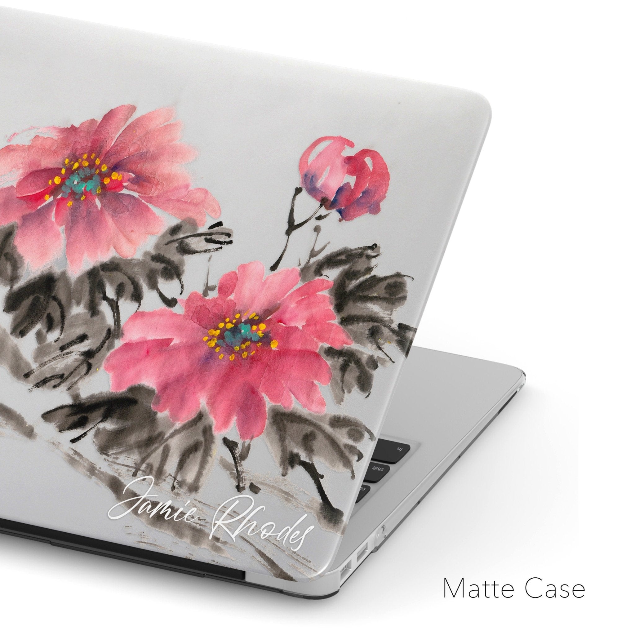 Personalized Oriental Painting, Ink Watercolor Peony Floral Macbook Matte CASE