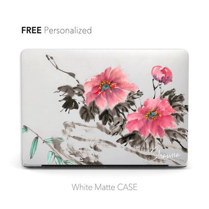 Personalized Oriental Painting, Ink Watercolor Peony Floral Macbook Matte CASE - MinimalGadget